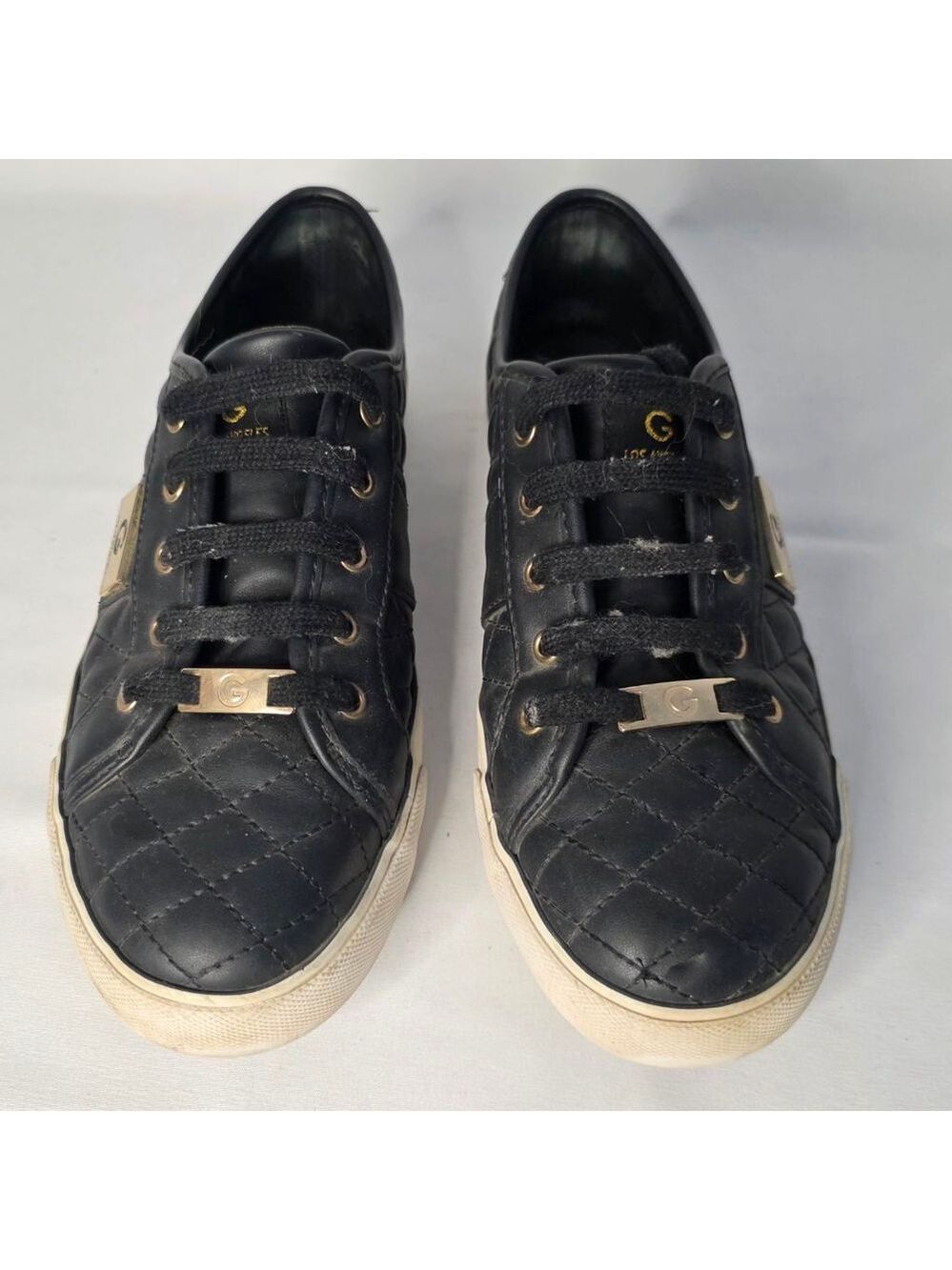 Women's Guess Black Quilted Sneakers with Gold Accents Size 8.5